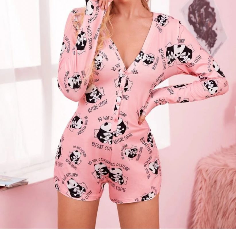 Pink Panda Cotton Romper